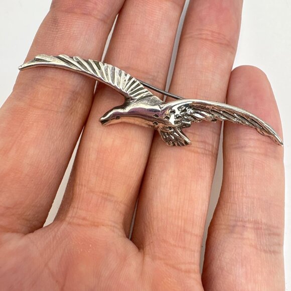VTG Sterling Silver 925 Flying Seagull Textured Brooch Size 2.5" Length - Picture 10 of 14